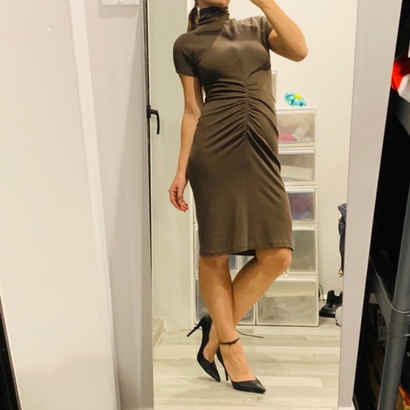 Zenobia Virgin Wool Camo Pleated Turtle Neck Dress - Picture 14 of 16